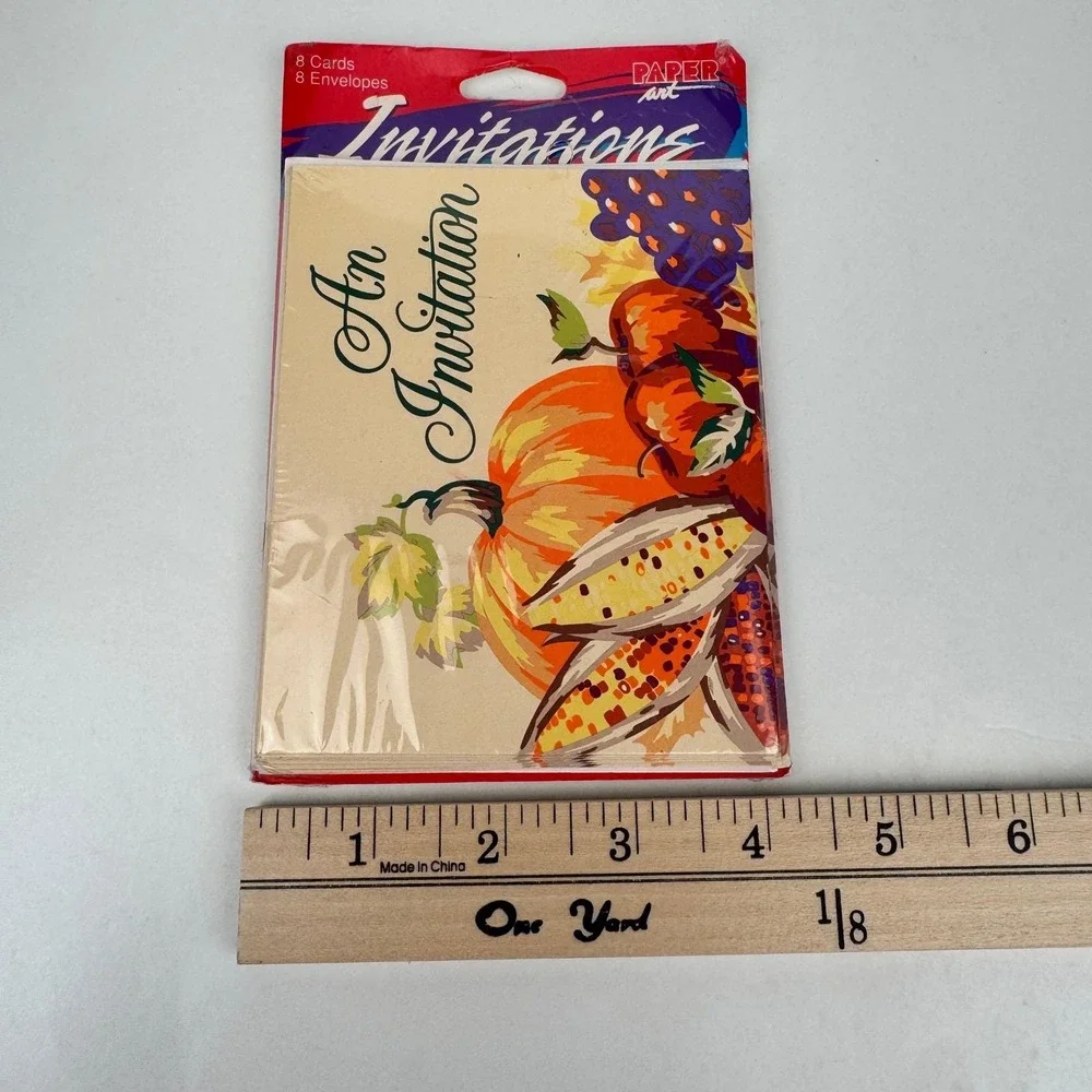Vtg Package of 8 An Invitation‎ Greeting Card Fall Autumn Party Invite Sealed